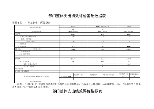 部门整体支出绩效评价基础数据表