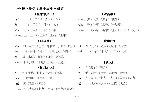 人教版一年级上册一类字组词注音