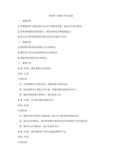 教师骨干带教工作计划表