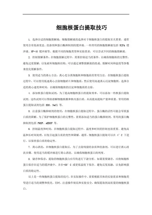 细胞核蛋白提取技巧