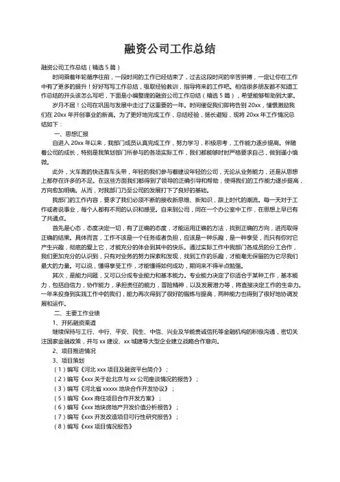 融资公司工作总结（精选5篇）