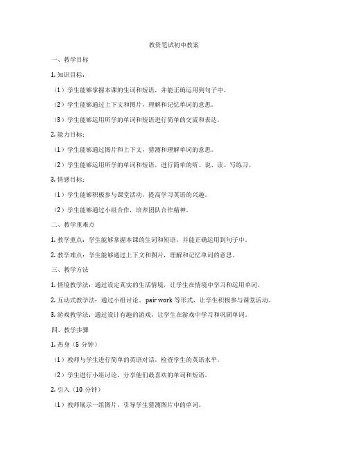 教资笔试初中教案