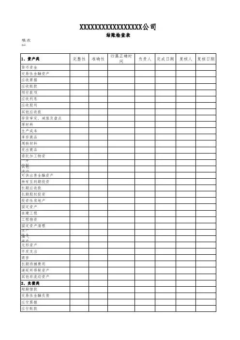 结账检查表