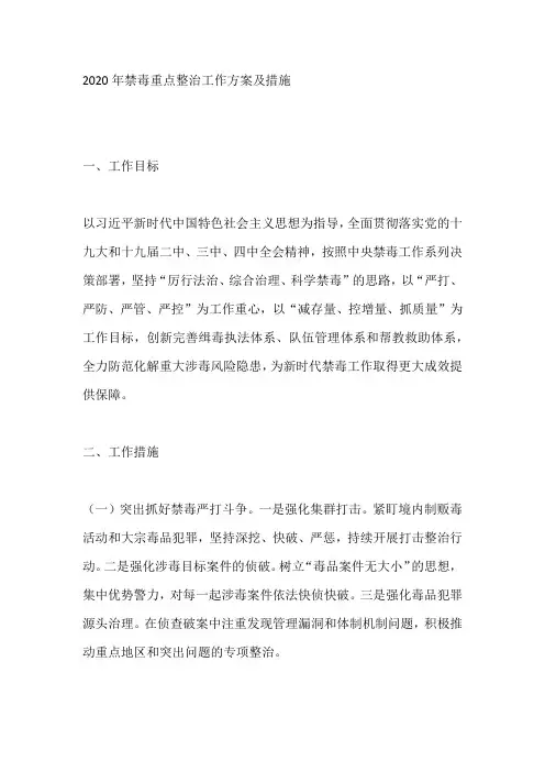 2020年禁毒重点整治工作方案及措施