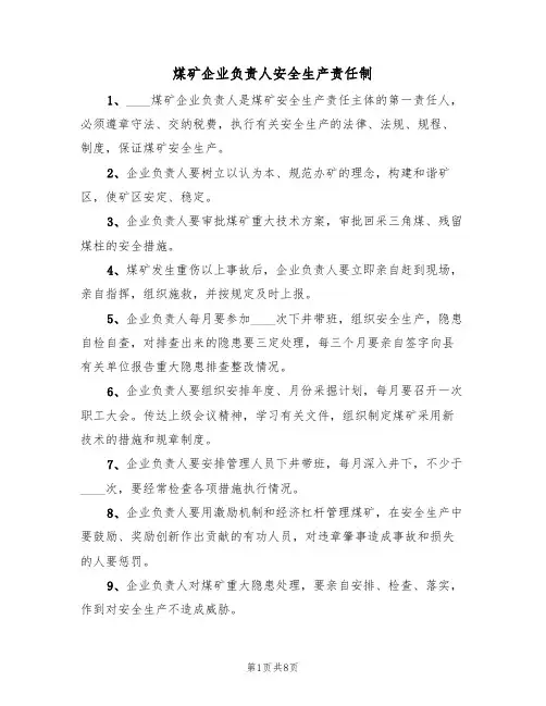 煤矿企业负责人安全生产责任制(5篇)