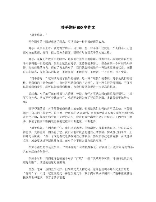 对手你好600字作文