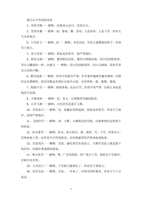 描写山中雪景的词语精选