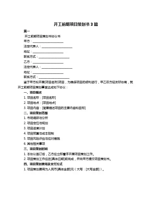 开工前期项目策划书3篇
