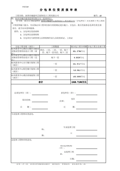 分包资质报审表
