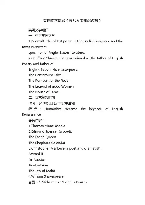 英国文学知识（专八人文知识必备）