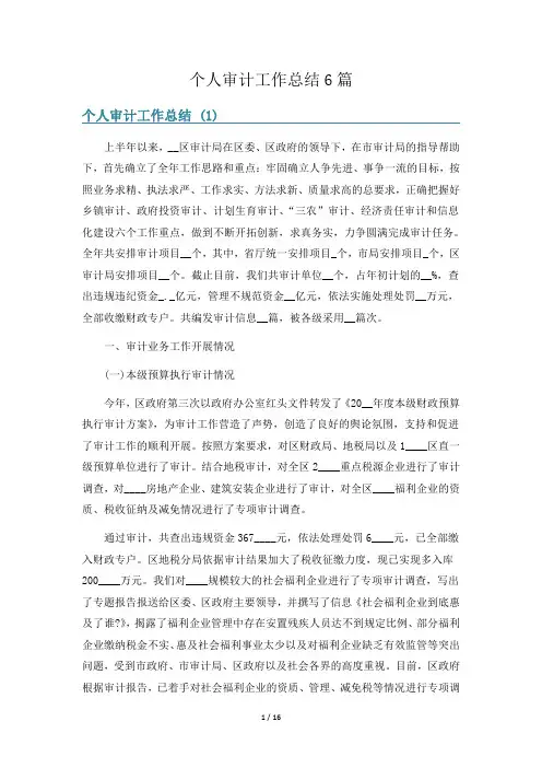 个人审计工作总结6篇