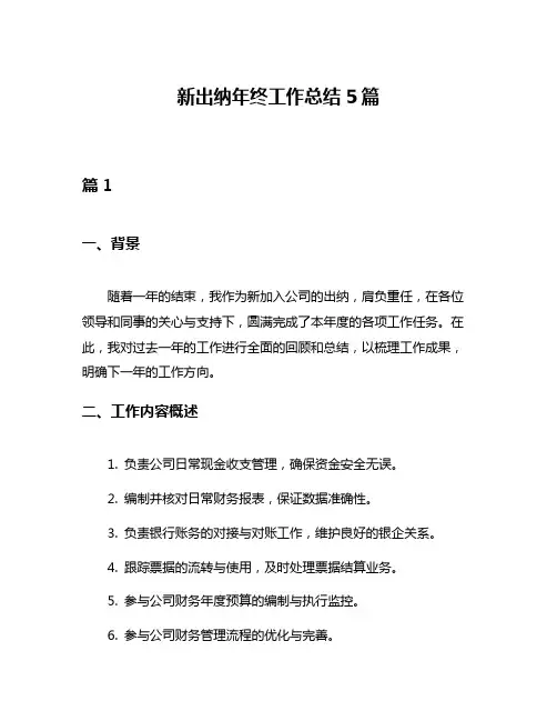 新出纳年终工作总结5篇