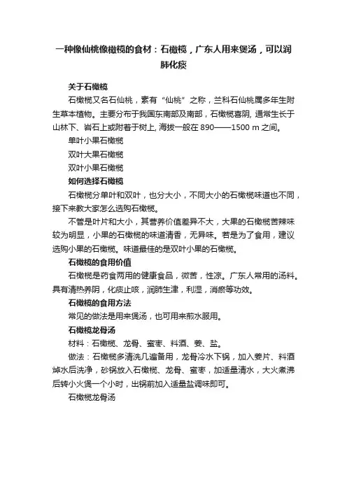 一种像仙桃像橄榄的食材：石橄榄，广东人用来煲汤，可以润肺化痰