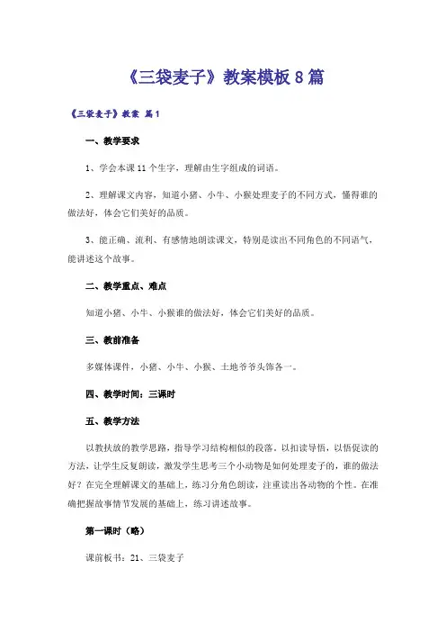 《三袋麦子》教案模板8篇