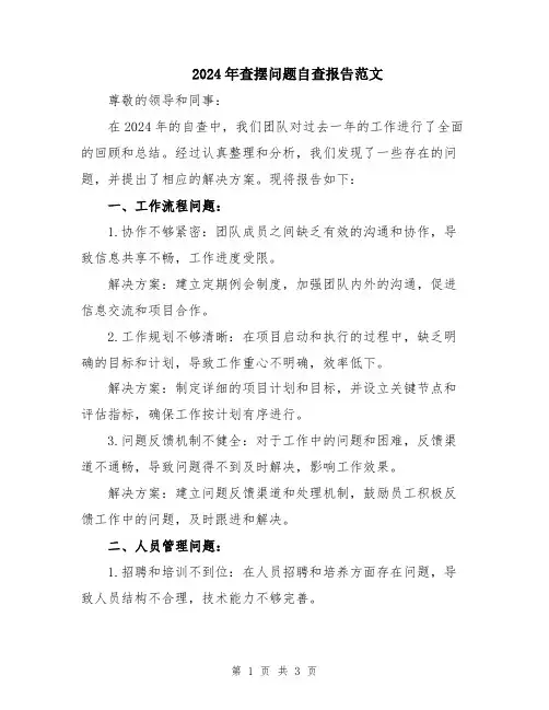 2024年查摆问题自查报告范文