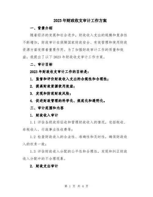 2023年财政收支审计工作方案