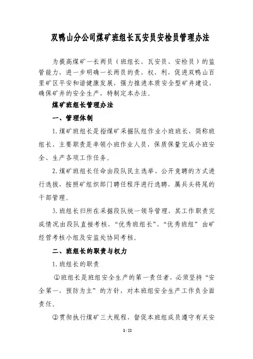 煤矿一长两员管理办法MicrosoftWord文档