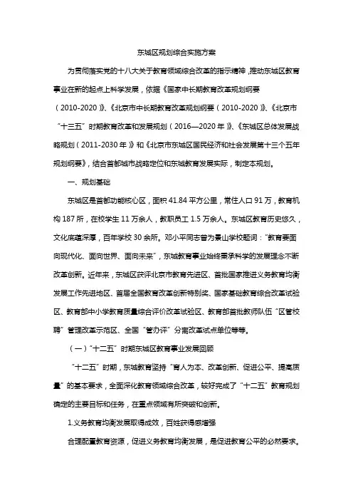 东城区规划综合实施方案
