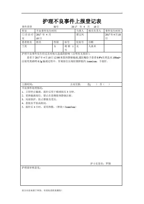 护理不良事件上报登记表
