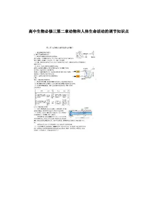 最新高中生物必修三第二章动物和人体生命活动的调节知识点优秀名师资料