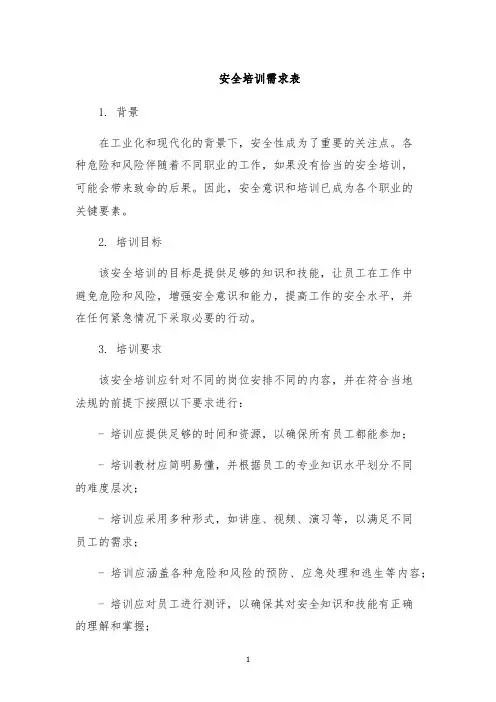 安全培训需求表