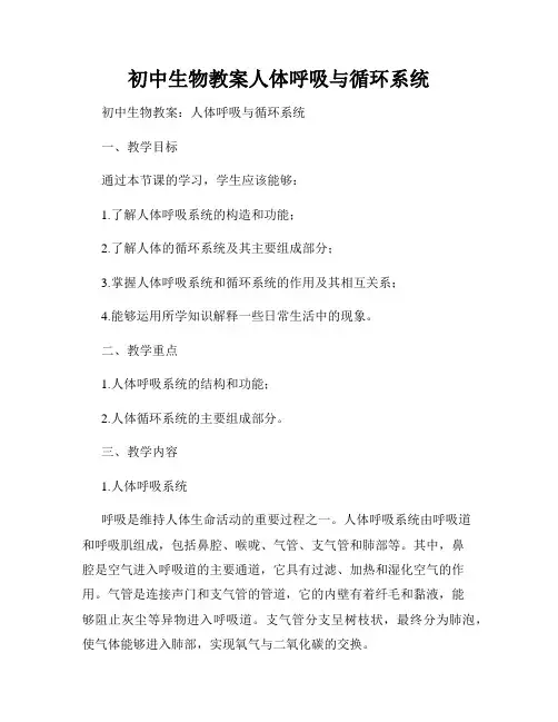 初中生物教案人体呼吸与循环系统