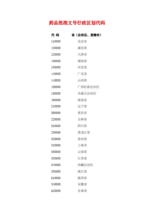 药品批准文号行政区划代码
