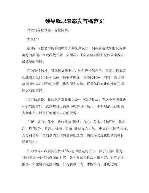 领导就职表态发言稿范文