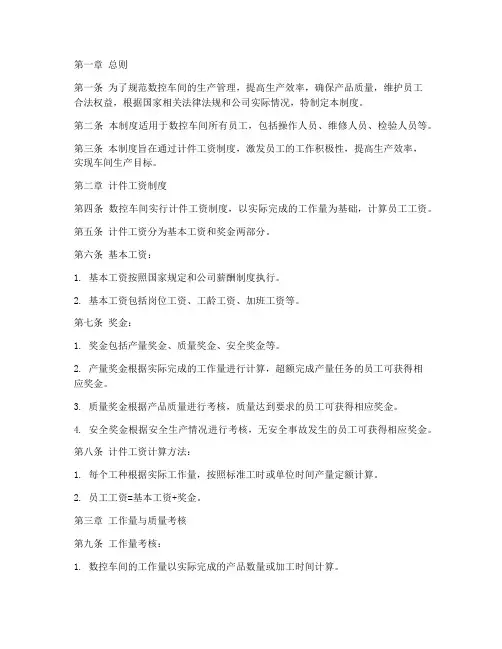 数控车间计件管理制度