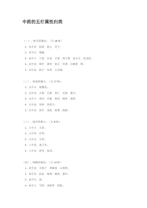 中药的五行属性归类