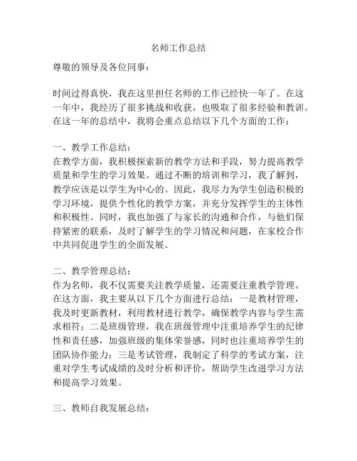 名师工作总结