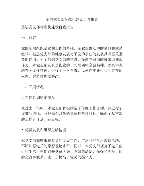 基层党支部标准化建设自查报告