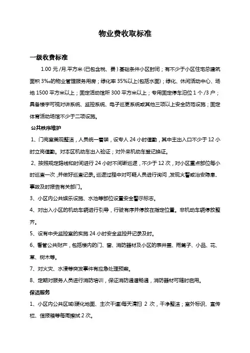物业费收取标准(范本)