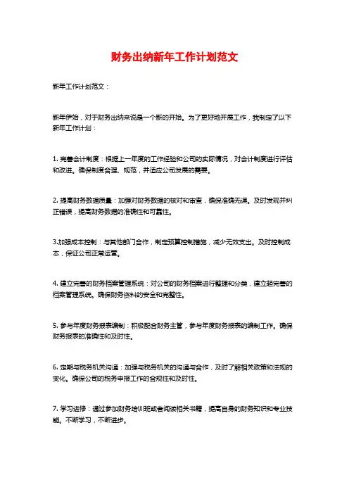 财务出纳新年工作计划范文