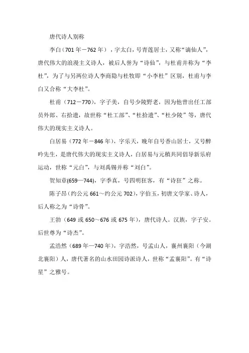 唐代诗人别称