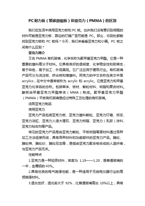 PC耐力板（聚碳酸酯板）和亚克力（PMMA）的区别