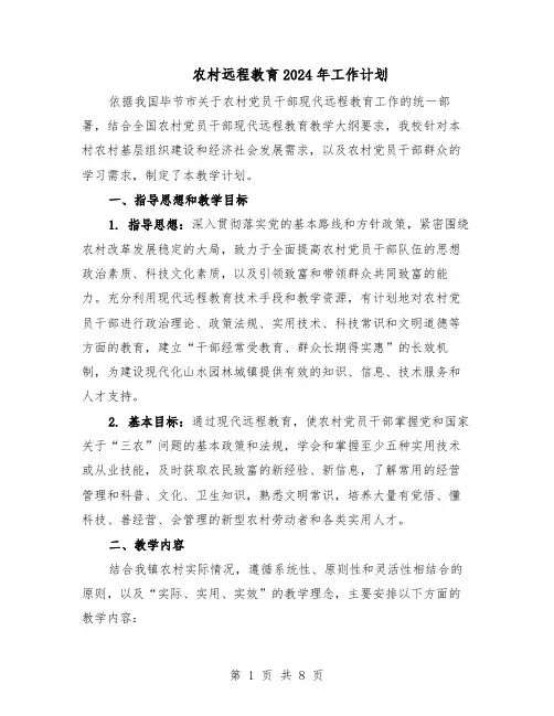 农村远程教育2024年工作计划（3篇）