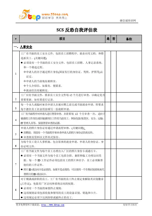 SCS反恐自我评估表