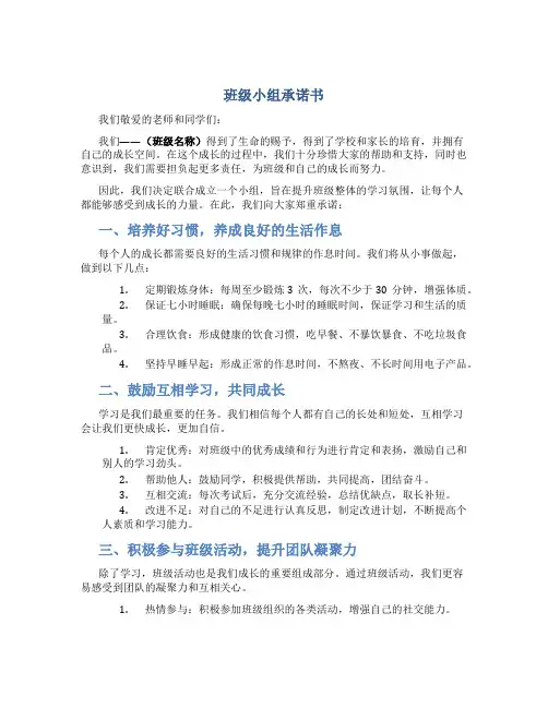 班级小组承诺书