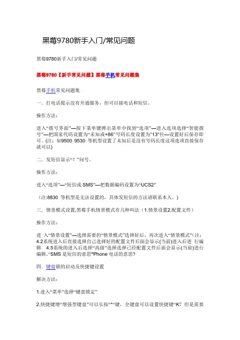 黑莓9780新手入门常见问题