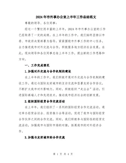 2024年市外事办公室上半年工作总结范文