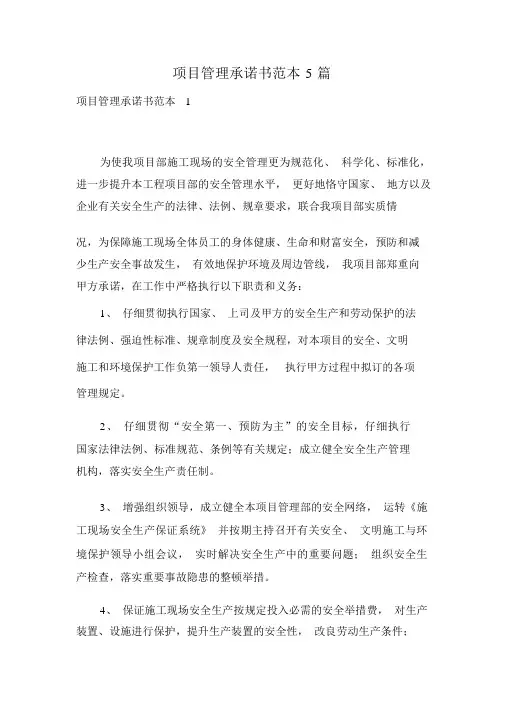 项目管理承诺书范本5篇