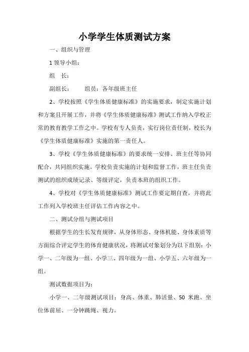 小学体质检测运动会方案