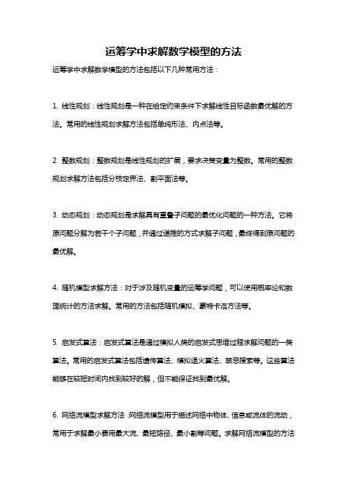 运筹学中求解数学模型的方法
