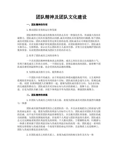 团队精神及团队文化建设