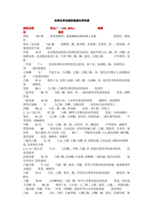 各种化学试剂的物理化学性质