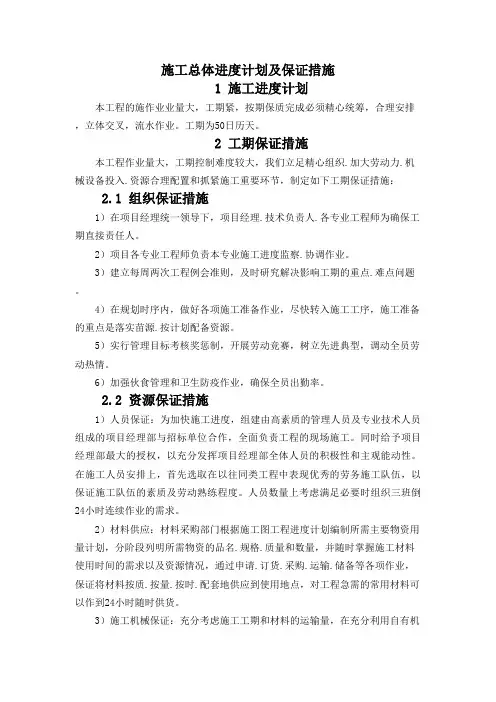 施工总体进度计划及保证措施