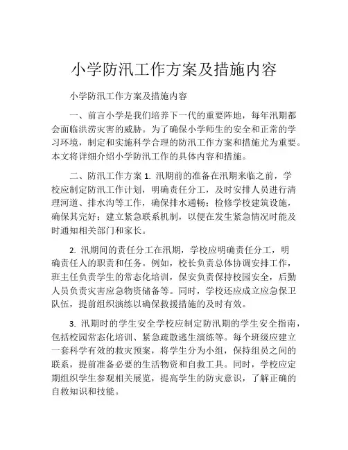 小学防汛工作方案及措施内容