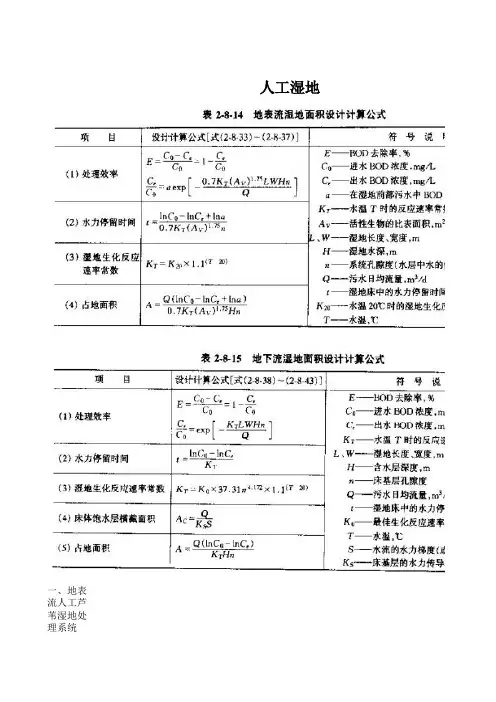 人工湿地工艺计算