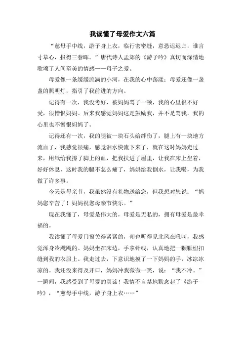 我读懂了母爱作文六篇